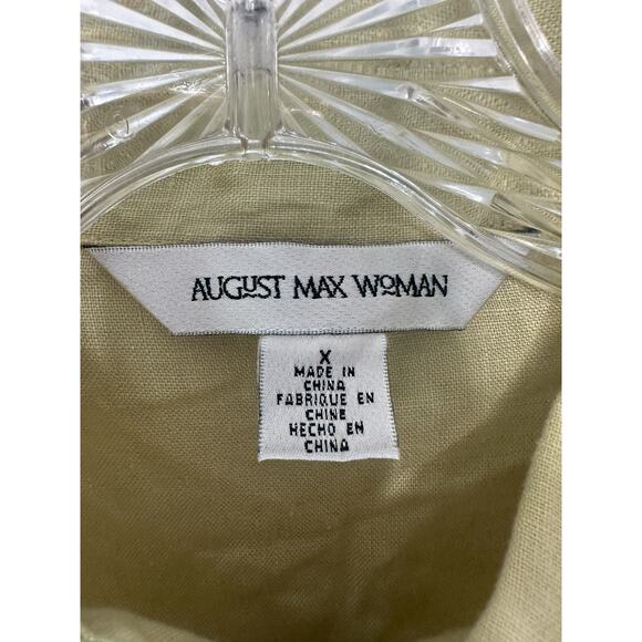 August Max Woman Green Relaxed Collared Lagenlook Long Sleeve Linen Blouse XL - Picture 2 of 13